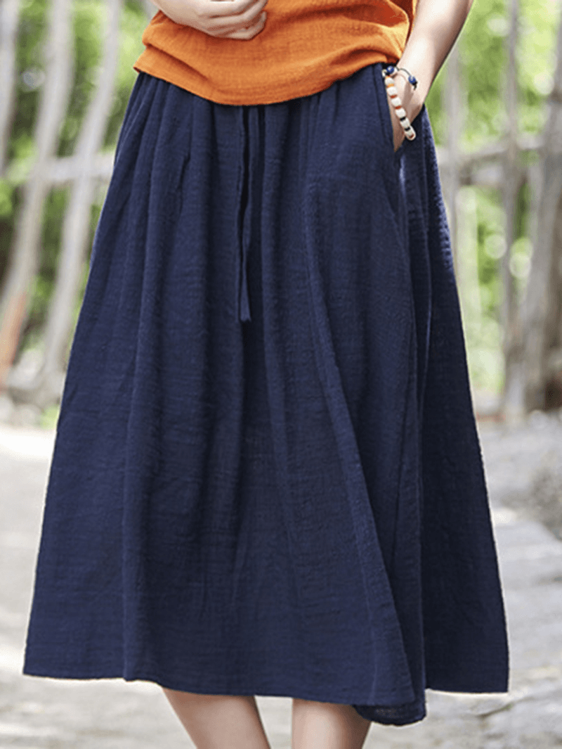  Women Casual Solid Color Cotton Linen Skirts - Skirts - DYAVOR® 