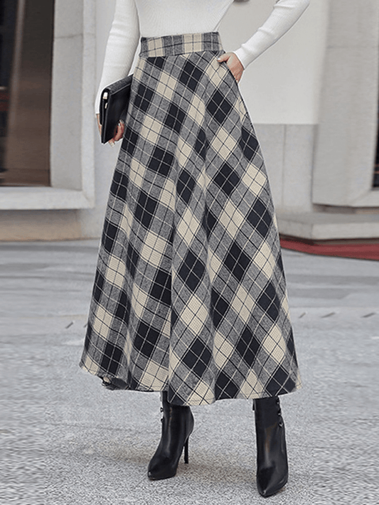  Women Plaid A-Line Vintage High Waist Skirts with Pocket - Skirts - DYAVOR® 