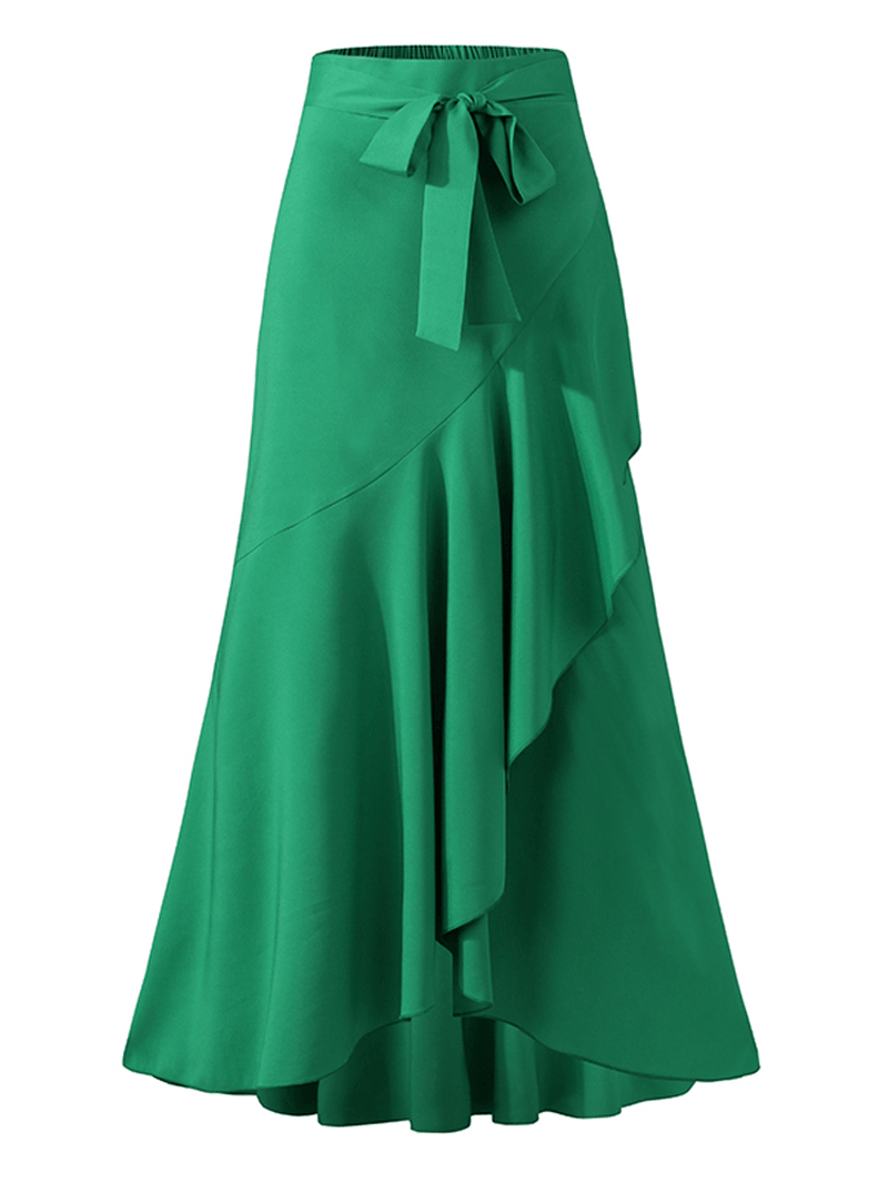  Women's Solid Color High Waist Ruffle High Low Hem Swing Maxi Skirts for Fashionable Style - Skirts - DYAVOR® 