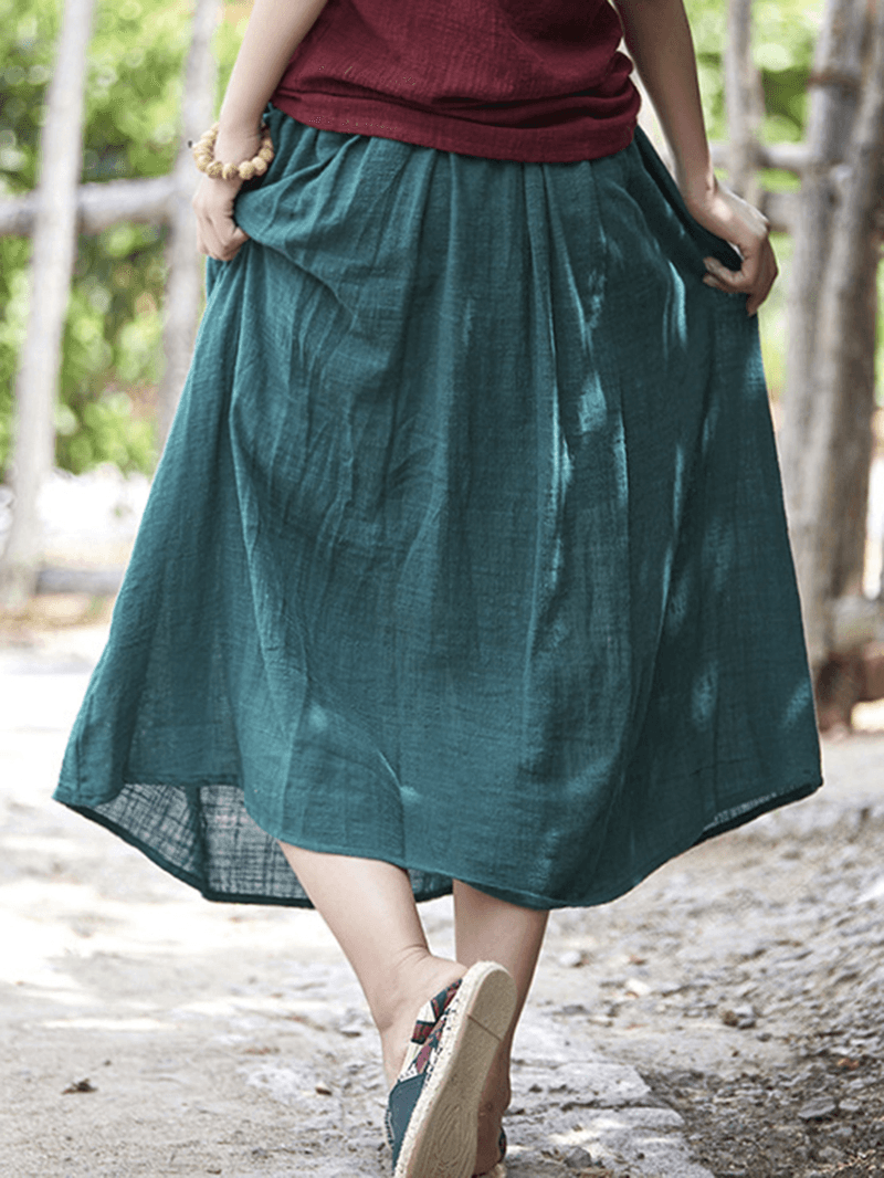  Women Casual Solid Color Cotton Linen Skirts - Skirts - DYAVOR® 