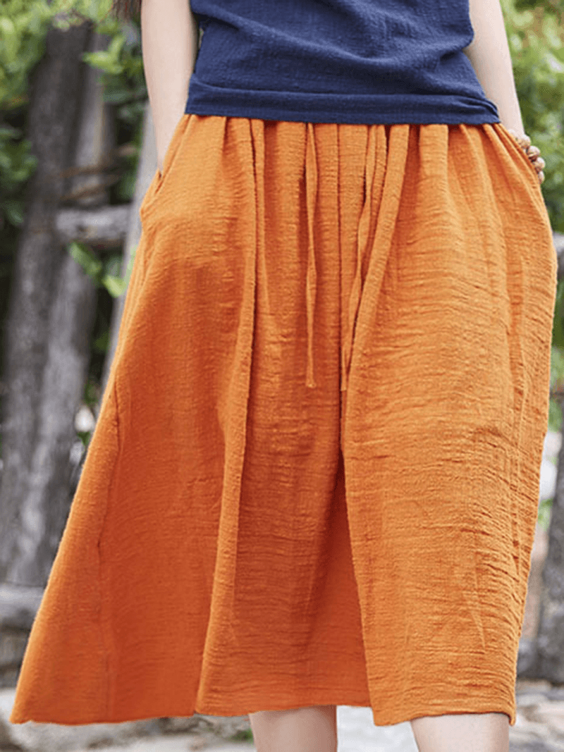  Women Casual Solid Color Cotton Linen Skirts - Skirts - DYAVOR® 