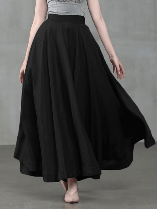 Women Solid Color Back Zip Pleated Casual Swing Skirts with Pocket