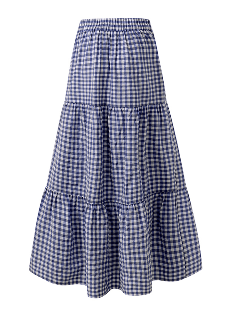  Women Plaid Pleated Lace-Up Elastic Waist Swing Skirts - Skirts - DYAVOR® 