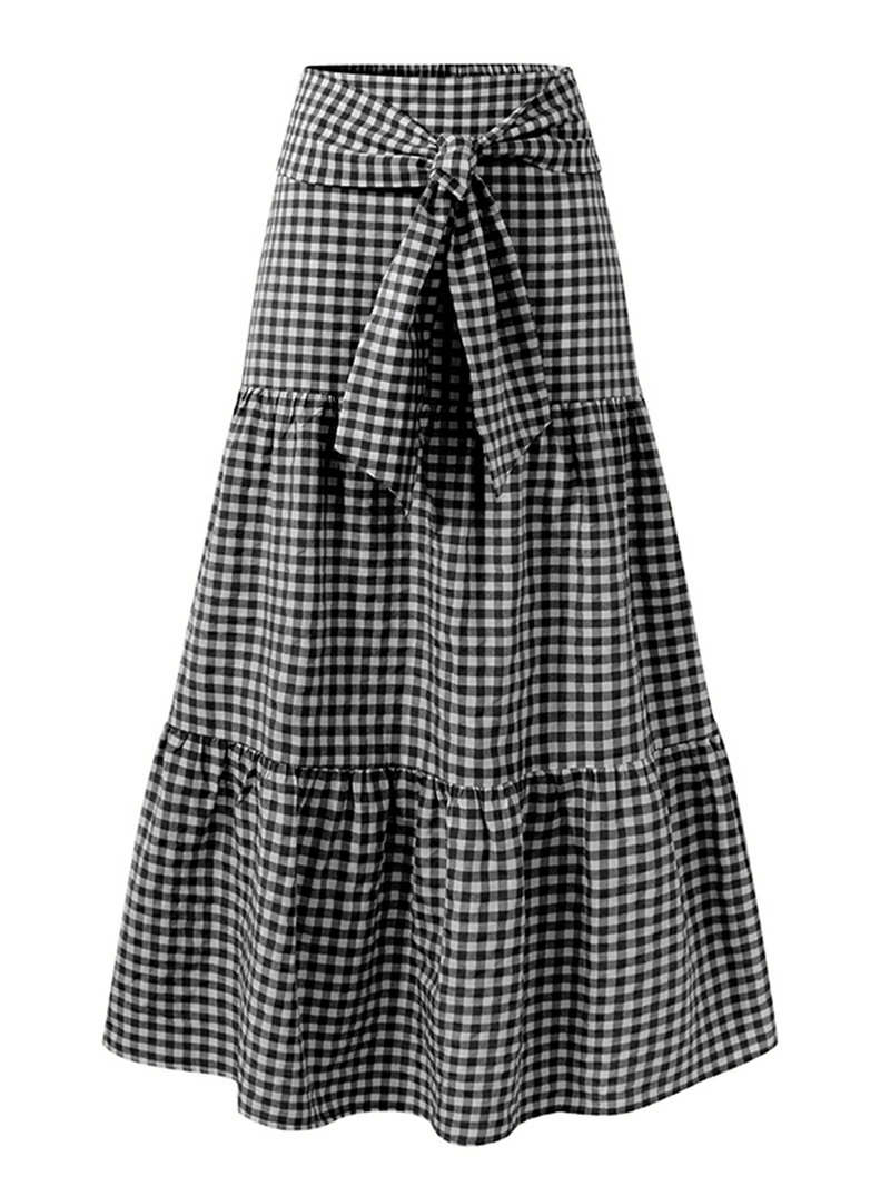  Women Plaid Pleated Lace-Up Elastic Waist Swing Skirts - Skirts - DYAVOR® 