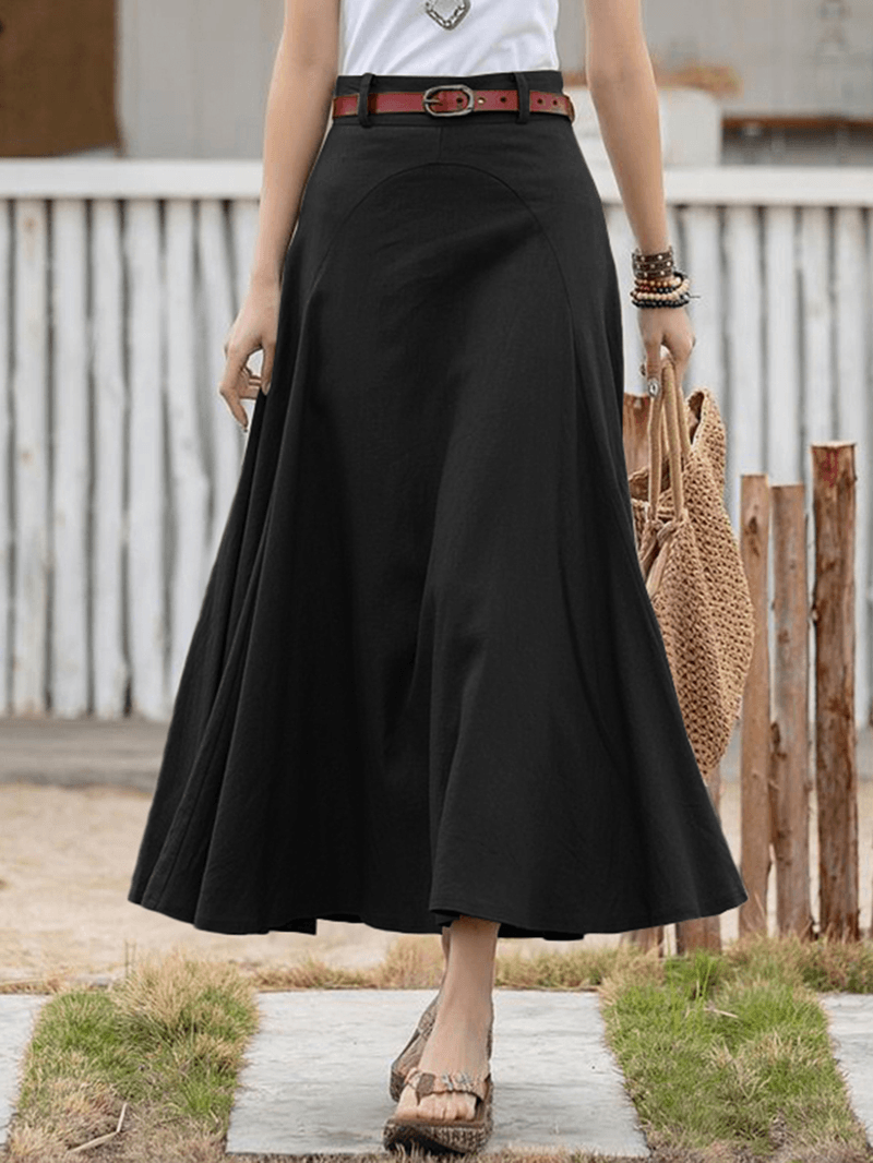  100% Cotton Solid Side Zipper Spliced Casual Loose Skirt for Women - Perfect for All Seasons - Skirts - DYAVOR® 