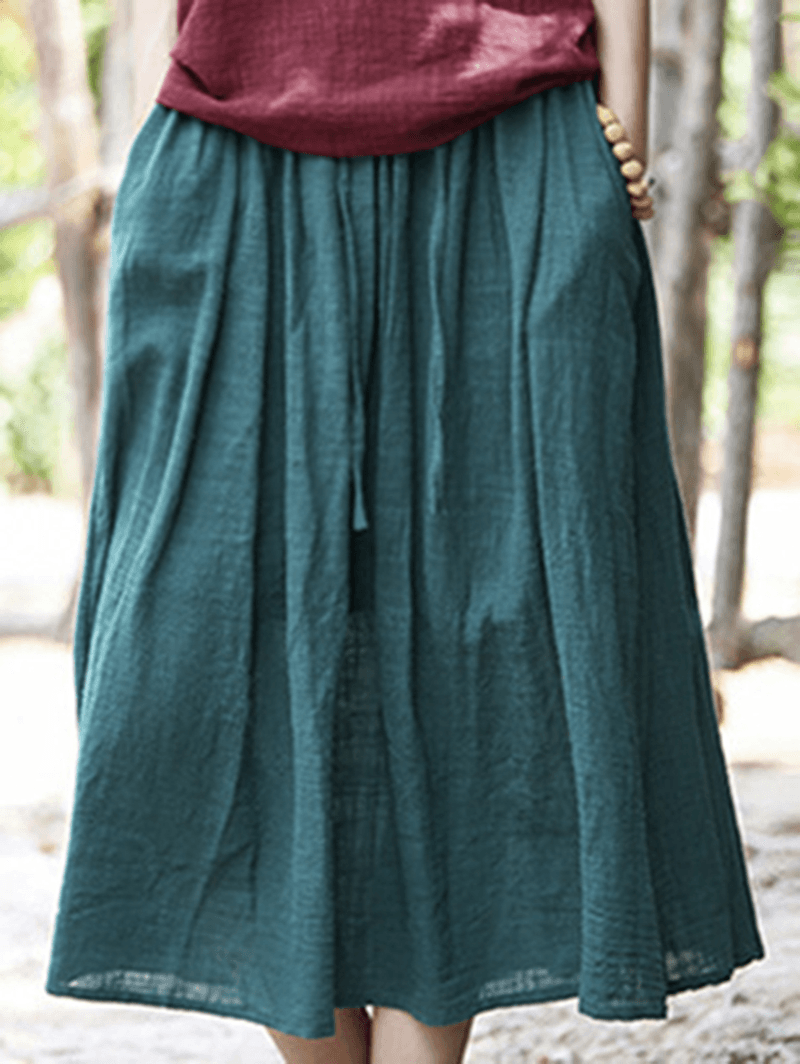  Women Casual Solid Color Cotton Linen Skirts - Skirts - DYAVOR® 