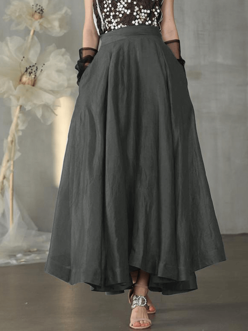  Vintage Solid High Elastic Waist Side Pocket Big Swing Pleated Skirts - Skirts - DYAVOR® 