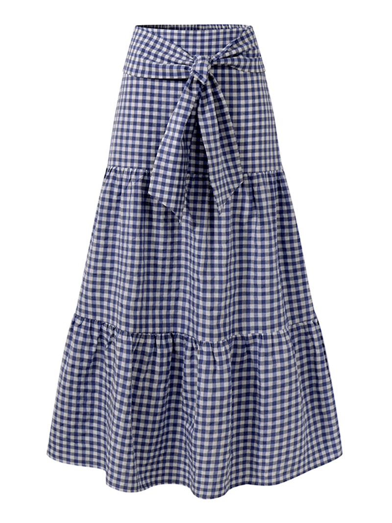  Women Plaid Pleated Lace-Up Elastic Waist Swing Skirts - Skirts - DYAVOR® 