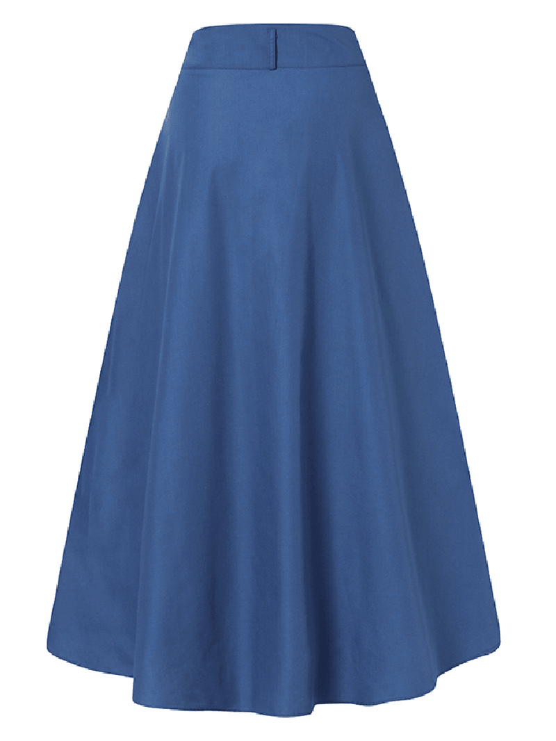 Women's Solid Color Casual Long Skirt with Pocket: Loose Fit and Comfortable Bottom Front