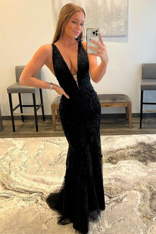  Kallie |Mermaid Plunge V Neck Lace Prom Dress - Prom Dress - DYAVOR® 