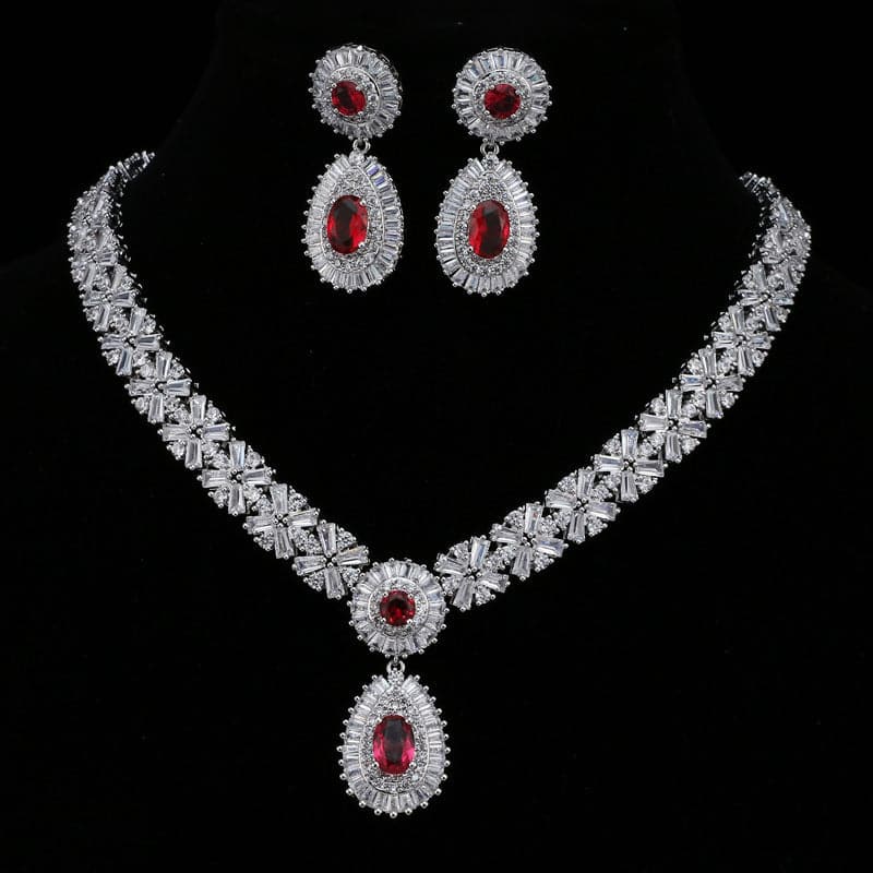 Luxurious Waterdrop Cubic Zirconia Earrings and Necklace Set MSN110821