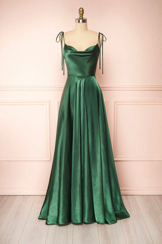  Vienna | Simple Satin Long A-Line Prom Dress Spaghetti Straps Evening Dress - Prom Dress - DYAVOR® 