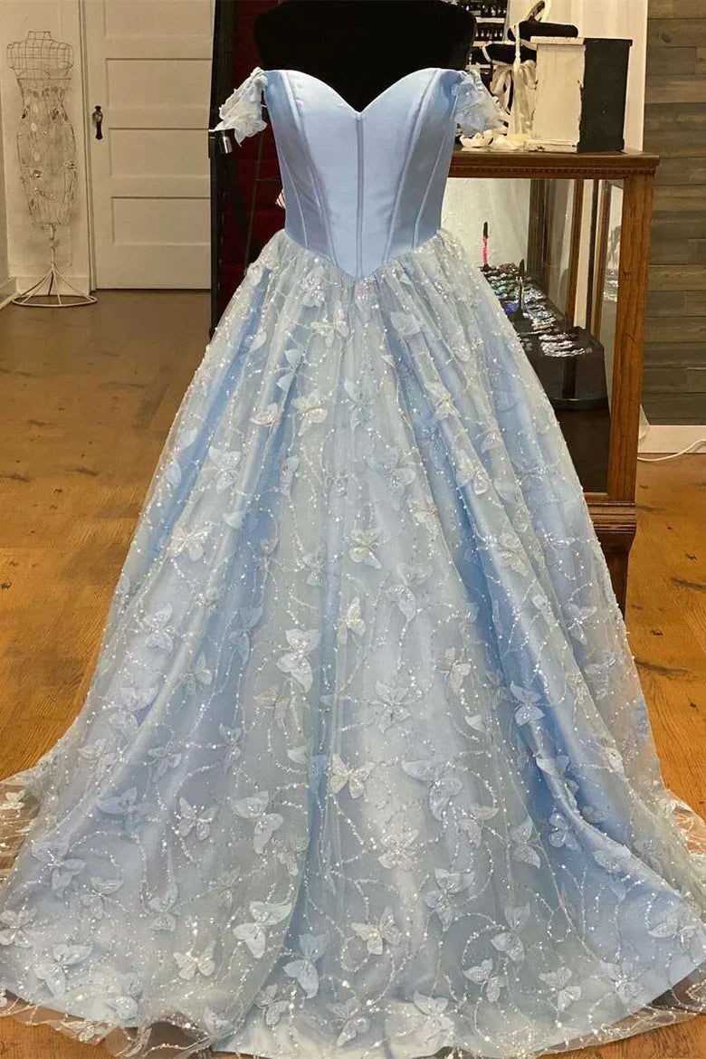  Anaya |A Line Off the Shoulder Satin Lace Prom Dress - Prom Dress - DYAVOR® 