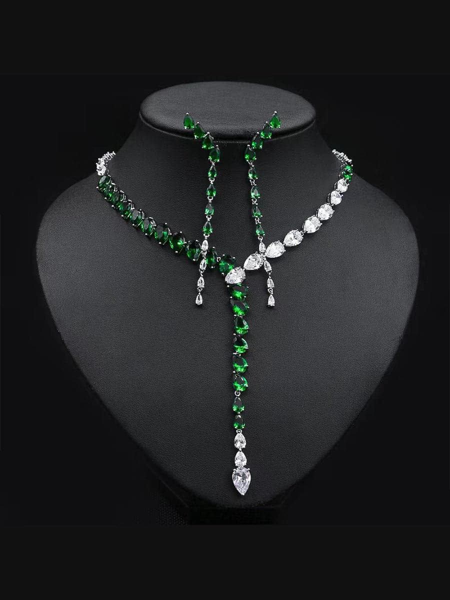  Two Tone Luxury Zircon Long Y-Necklace Earring Set MSN110816 - Apparel & Accessories - DYAVOR® 
