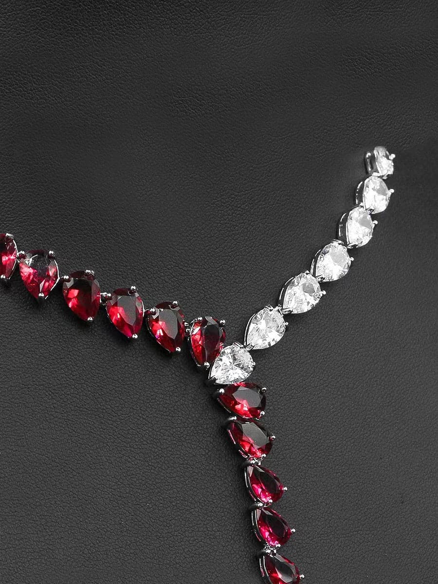  Two Tone Luxury Zircon Long Y-Necklace Earring Set MSN110816 - Apparel & Accessories - DYAVOR® 