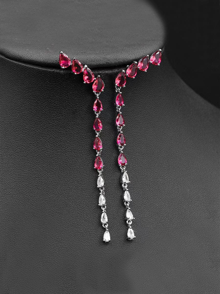  Two Tone Luxury Zircon Long Y-Necklace Earring Set MSN110816 - Apparel & Accessories - DYAVOR® 
