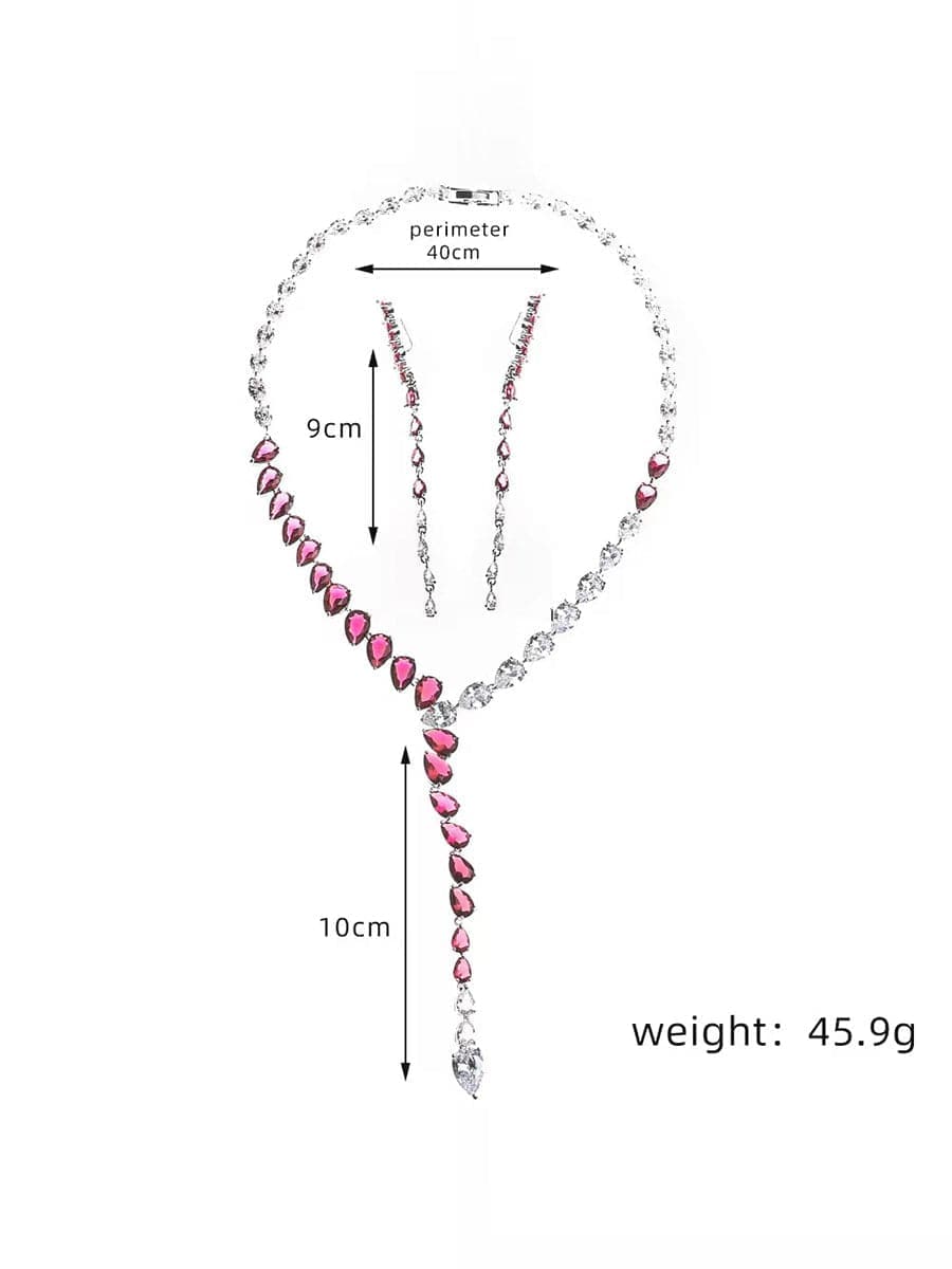  Two Tone Luxury Zircon Long Y-Necklace Earring Set MSN110816 - Apparel & Accessories - DYAVOR® 