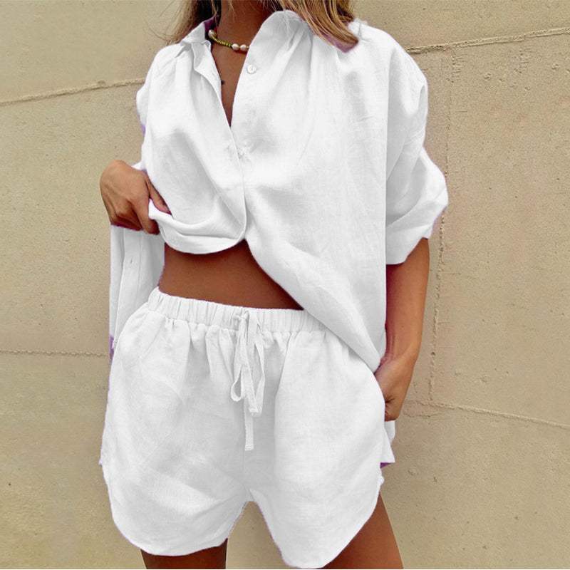  Blouse and Shorts Set - Casual and Trendy - Cotton, Elastic Waistband - Perfect for Summer -  - DYAVOR® 