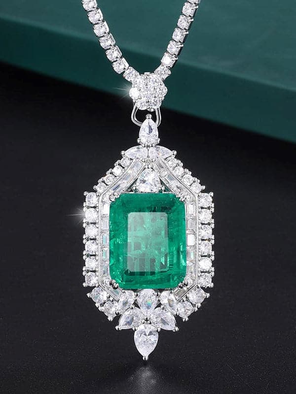  Emerald Paraiba Square Pendant Necklace MSN110802 - Apparel & Accessories - DYAVOR® 