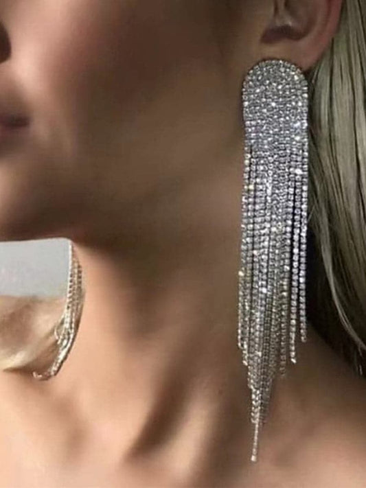  Chain Alloy Inlay Stone Long Tassel Earrings MSE101023 - Earrings - DYAVOR® 