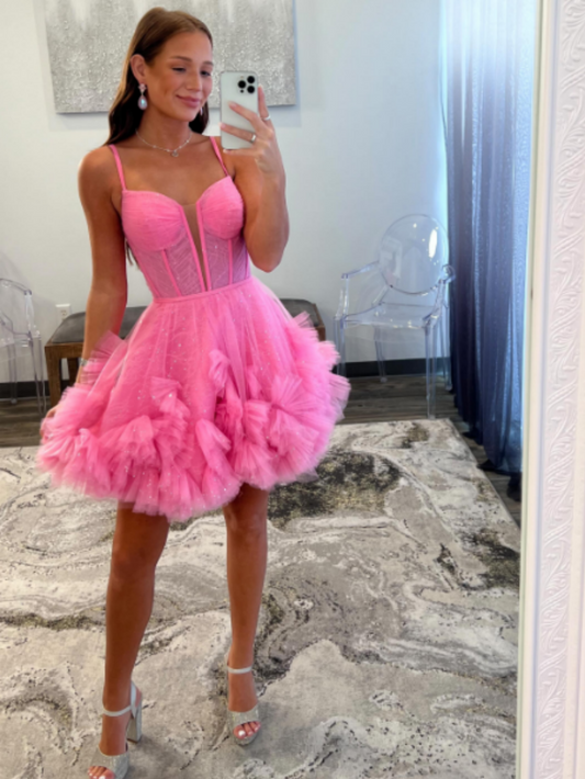 Yara |A-Line V Neck Short Tulle Homecoming Dress