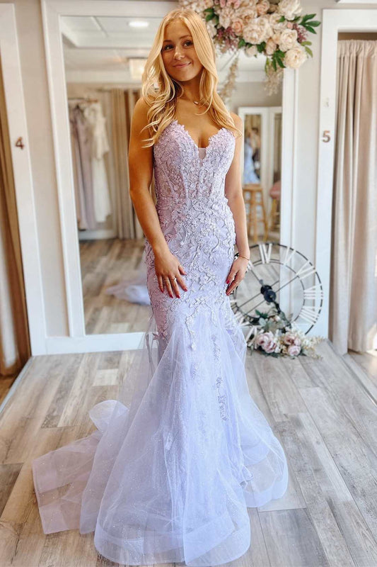  Leighton |Mermaid V neck Lace Glitter Tulle Prom Dress - Prom Dress - DYAVOR® 