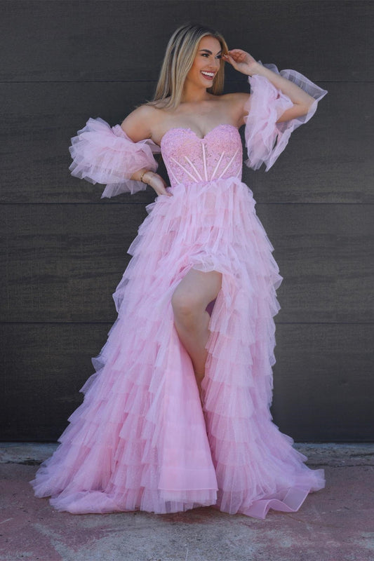  Lilian |A line Sweetheart Glitter Tulle Prom Dress with Slit - Prom Dress - DYAVOR® 