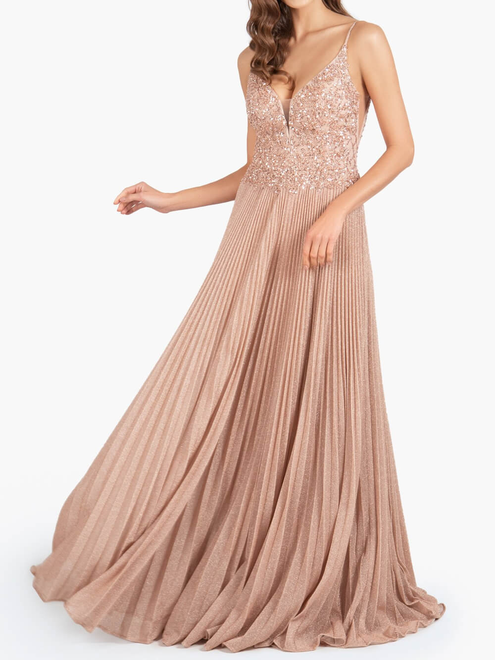  Elizabeth Rose Pink | A-line Floor Length Glitter Jersey Prom Dress with Appliques and Sequins - Prom Dresses - DYAVOR® 