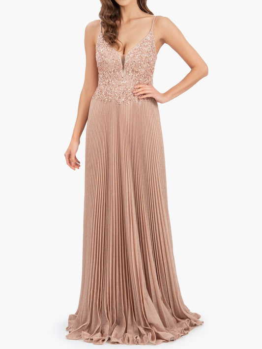  Elizabeth Rose Pink | A-line Floor Length Glitter Jersey Prom Dress with Appliques and Sequins - Prom Dresses - DYAVOR® 