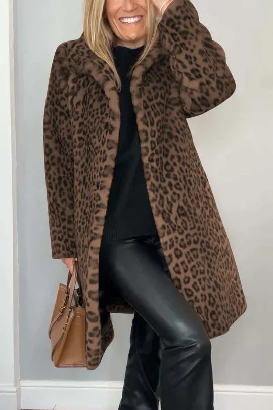 Emmy - classic women's winter coat with leopard print