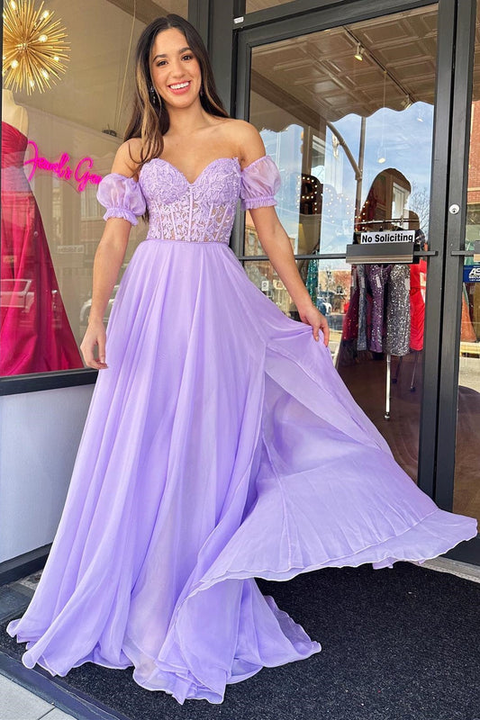  Rachel |A line Sweetheart Chiffon Prom Dress with Puff Sleeves - Prom Dress - DYAVOR® 