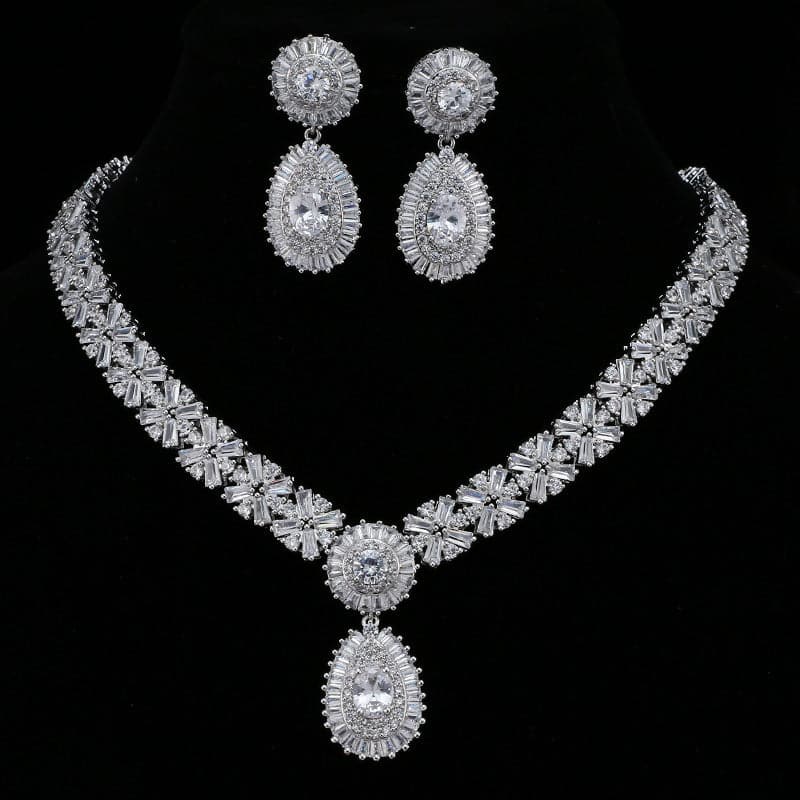 Luxurious Waterdrop Cubic Zirconia Earrings and Necklace Set MSN110821