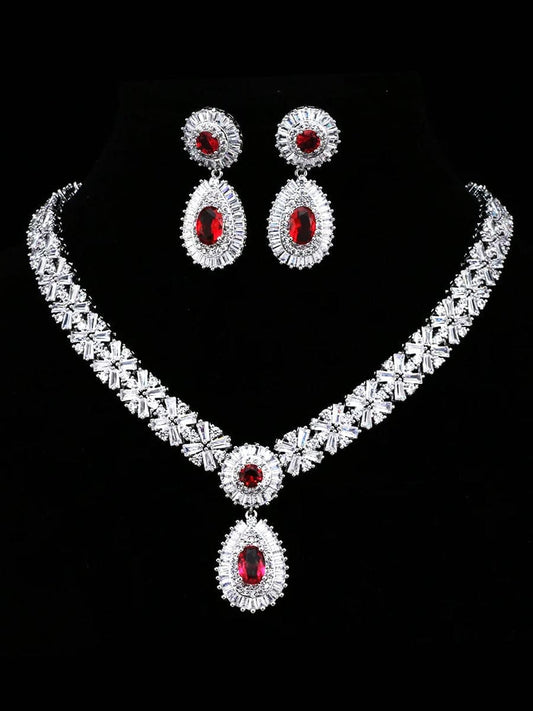  Luxurious Waterdrop Cubic Zirconia Earrings and Necklace Set MSN110821 - Jewelry Set - DYAVOR® 