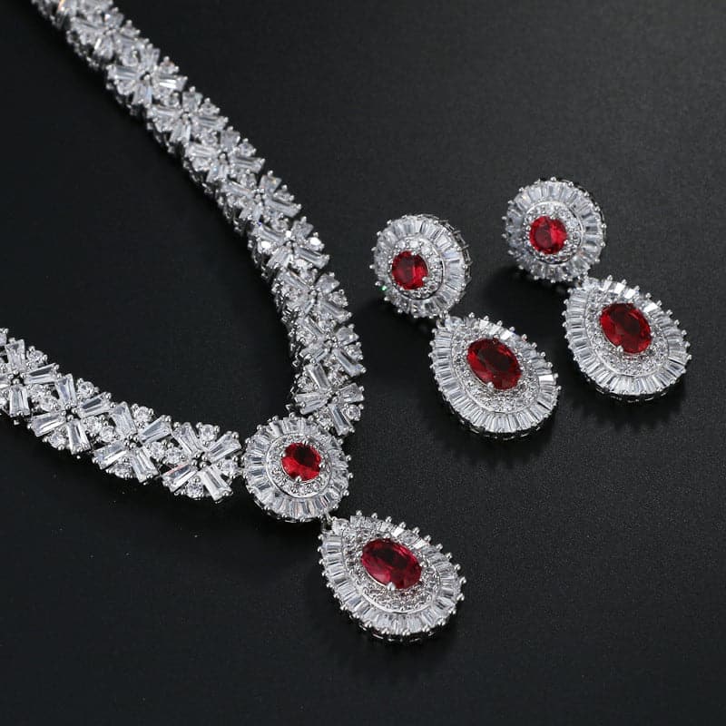 Luxurious Waterdrop Cubic Zirconia Earrings and Necklace Set MSN110821