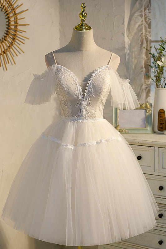  Maggie |A-line V Neck Spaghetti Straps Tulle Homecoming Dress - Homecoming Dress - DYAVOR® 