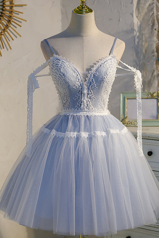  Eudora |A Line Tulle Lace V Neck Homecoming Dress - Homecoming Dress - DYAVOR® 