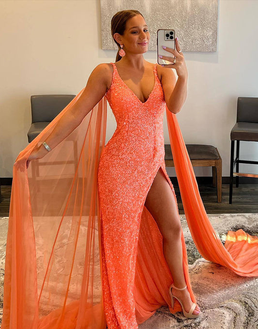  Lorelai |Mermaid V Neck Sequin Prom Dress with Slit - Prom Dress - DYAVOR® 