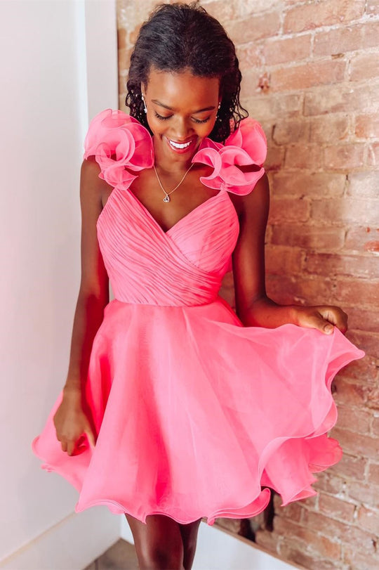  Nerissa |A Line Organza V Neck Homecoming Dress - Homecoming Dress - DYAVOR® 