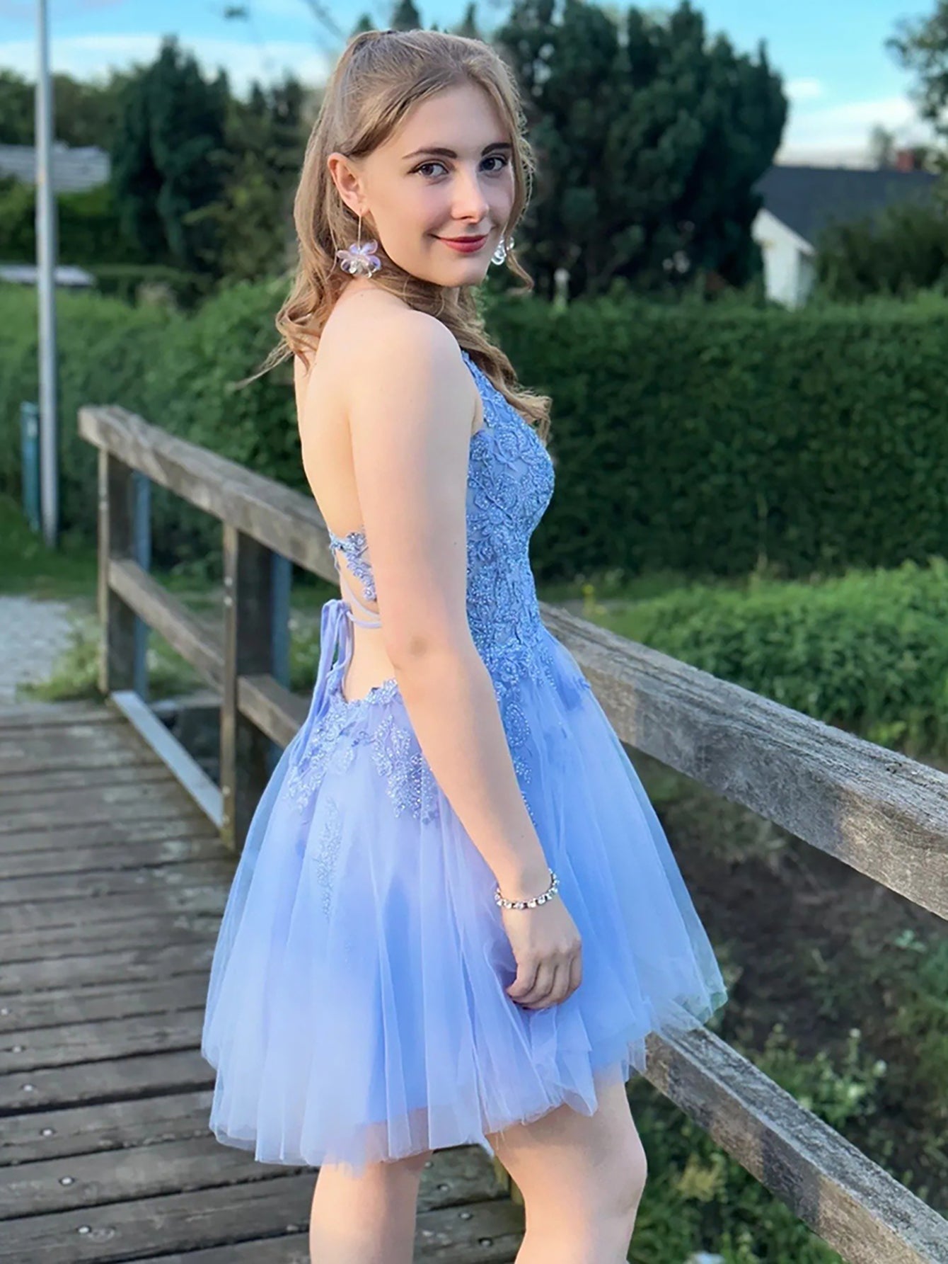  Anya | A Line Applique BlushTulle Short Homecoming Dress - Homecoming Dress - DYAVOR® 