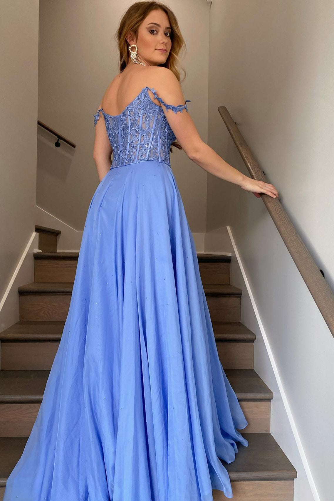  Periwinkle Off-the-Shoulder A-line Princess Prom Gown - Prom Dress - DYAVOR® 