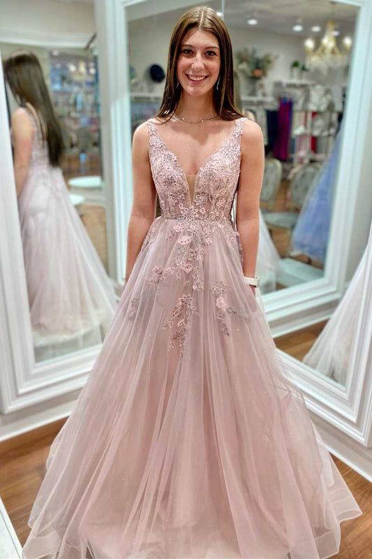  Artemis | Floral Lace Plunge V Backless A-Line Prom Gown - Prom Dress - DYAVOR® 