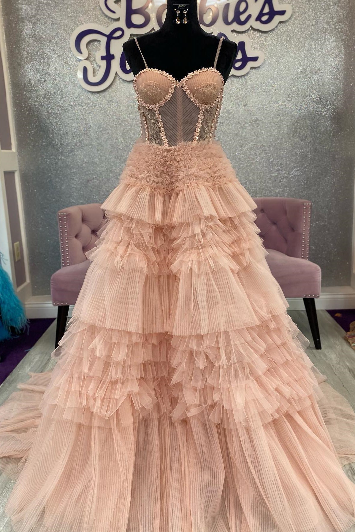 Averi | Blushing Pink Tulle Ruffle Layers Lace-Up Back A-Line Prom Dress - Prom Dress - DYAVOR® 
