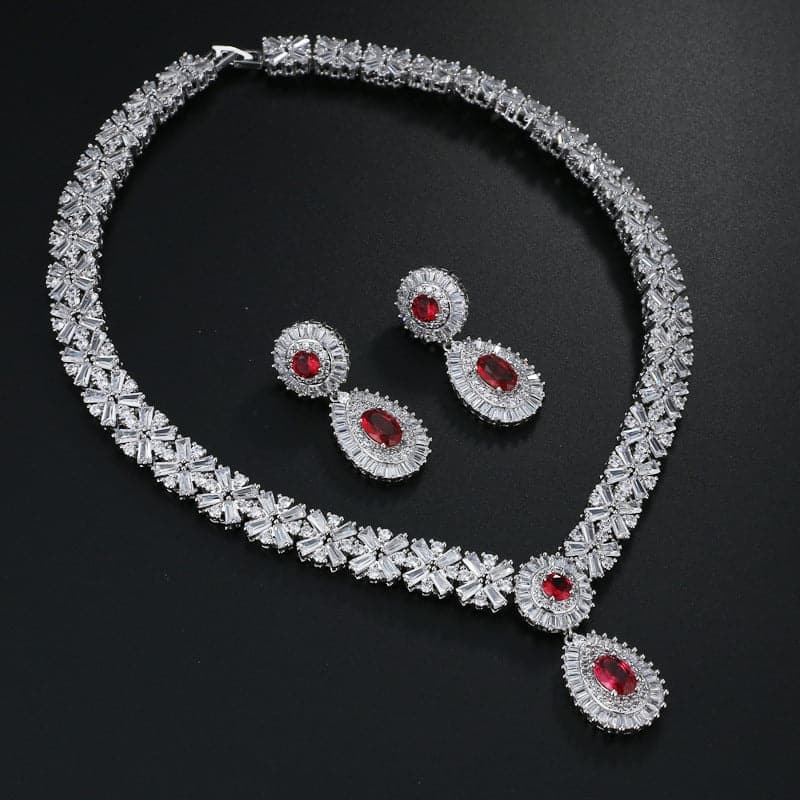 Luxurious Waterdrop Cubic Zirconia Earrings and Necklace Set MSN110821