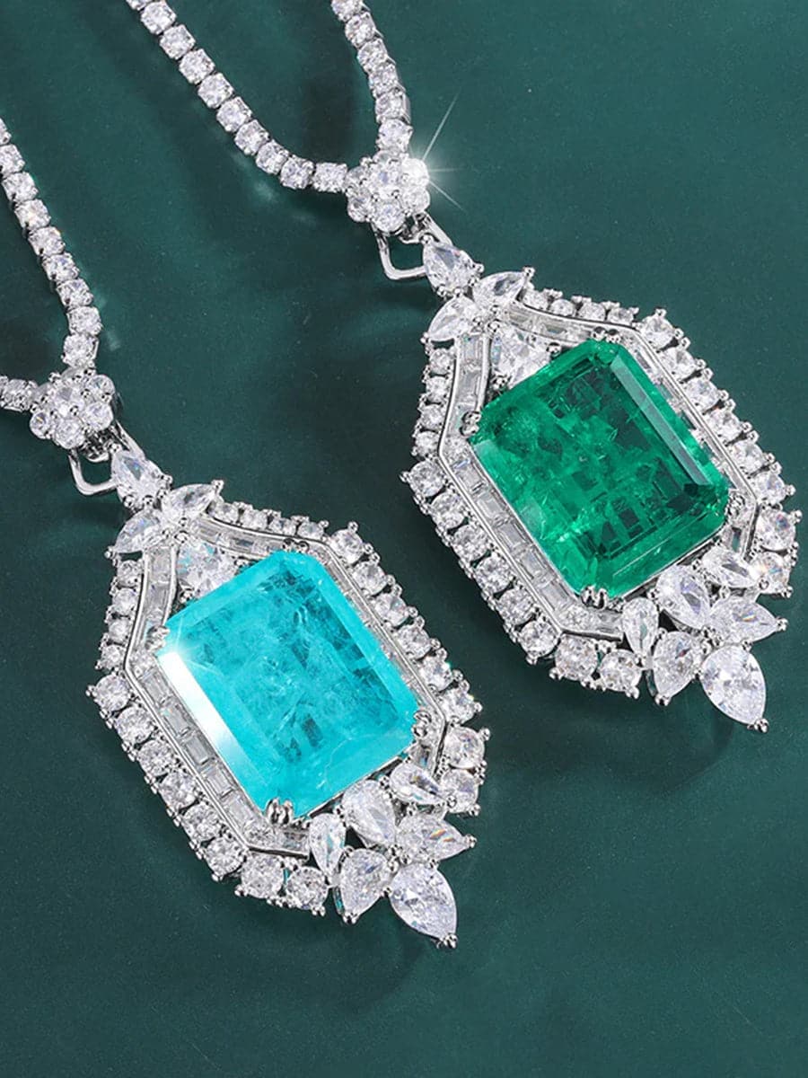  Emerald Paraiba Square Pendant Necklace MSN110802 - Apparel & Accessories - DYAVOR® 