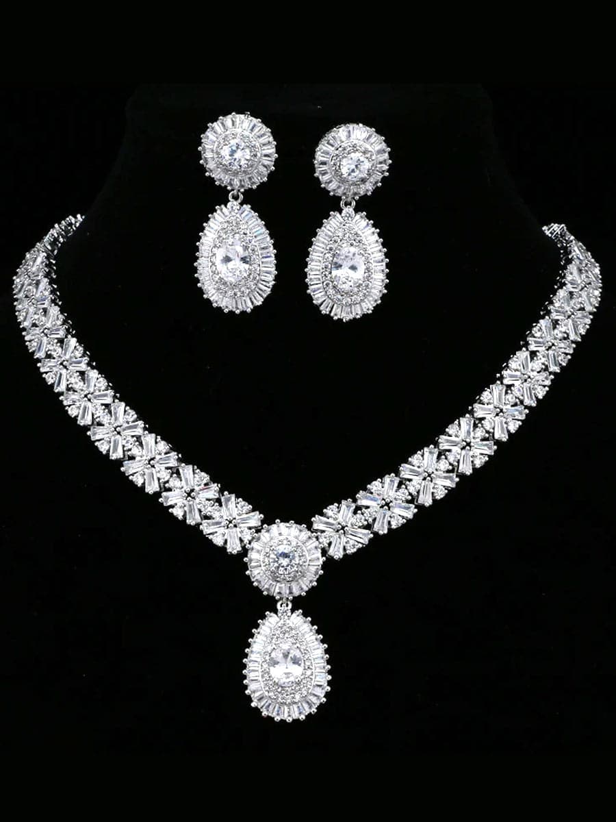 Luxurious Waterdrop Cubic Zirconia Earrings and Necklace Set MSN110821