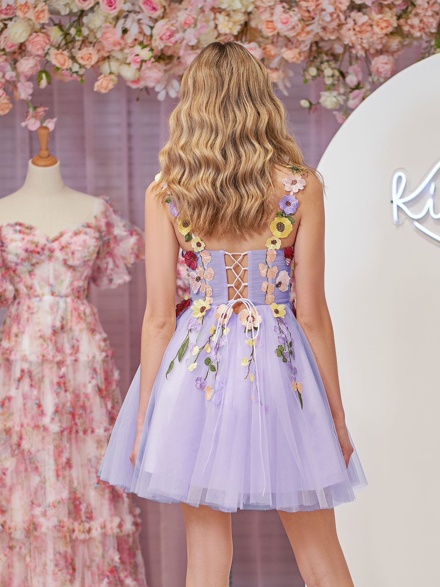  Quinta |A line Tulle Homecoming Dress with 3D Flowers - Homecoming Dress - DYAVOR® 