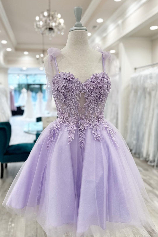  Sierra | Lavender Floral Appliques Sweetheart A-Line Short Homecoming Dress - Prom Dress - DYAVOR® 