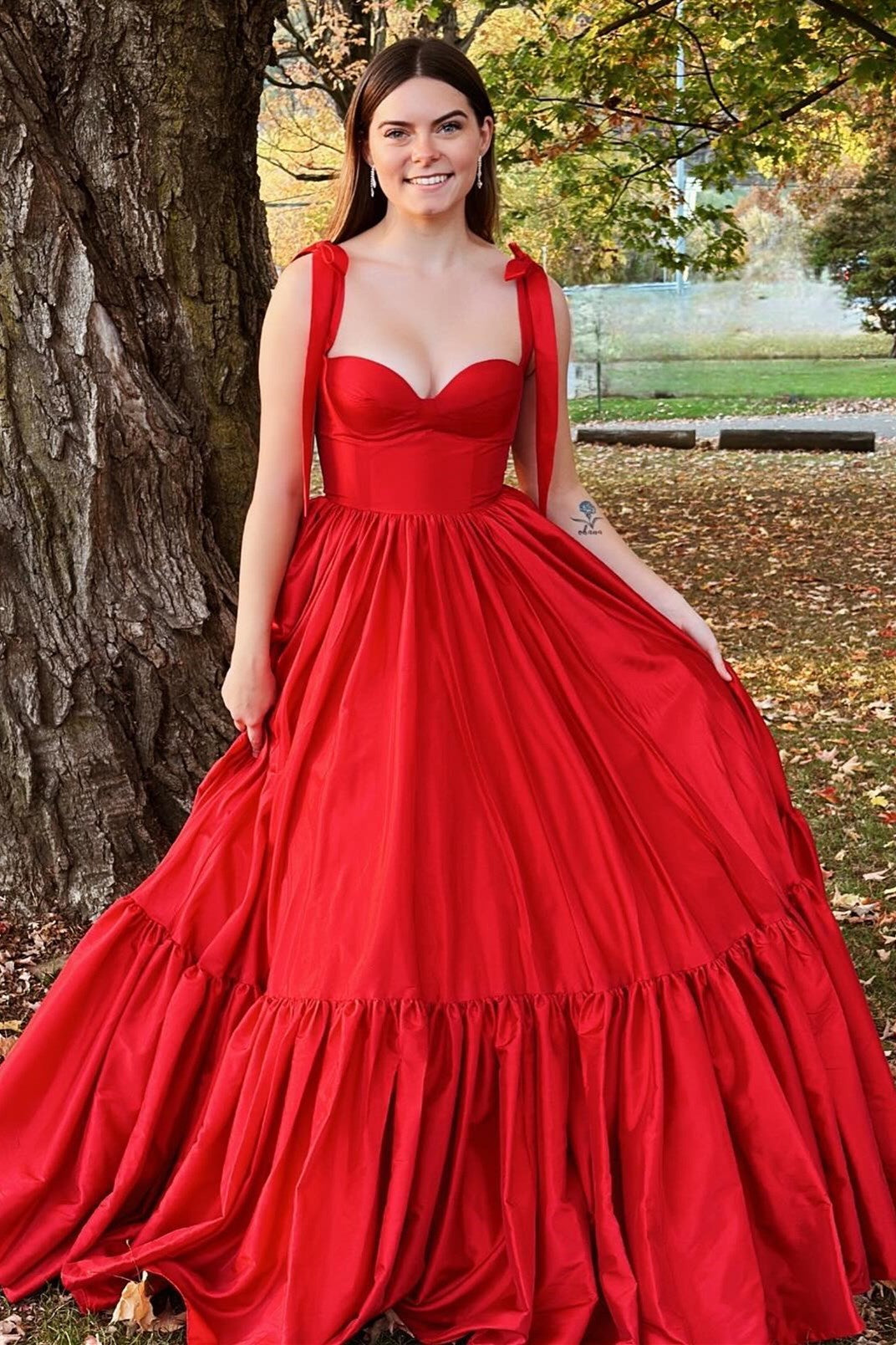  Kamilah| Red Sweetheart Bow Strap A-Line Long Prom Dress - Prom Dress - DYAVOR® 