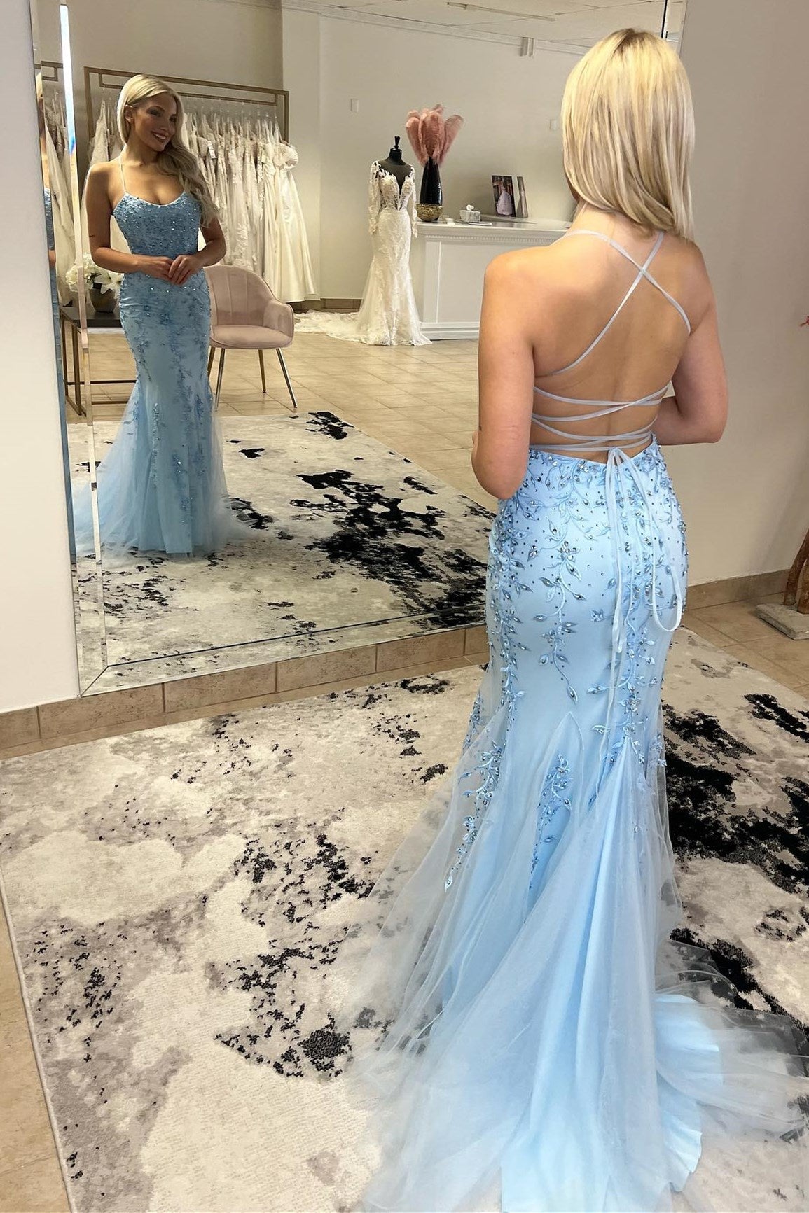  Harley |Mermaid Scoop Appliqued Prom Dress with Lace up Back - Prom Dress - DYAVOR® 