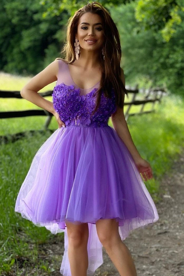  Victoria |A-line Illusion Neck Tulle Homecoming Dress - Homecoming Dress - DYAVOR® 